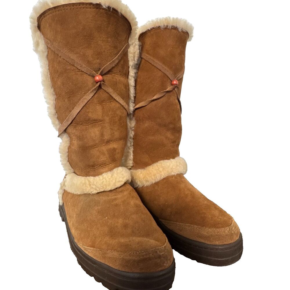 UGG Australia Womens 9 Chestnut Sheepskin Tall Boots Boho Rare Vintage